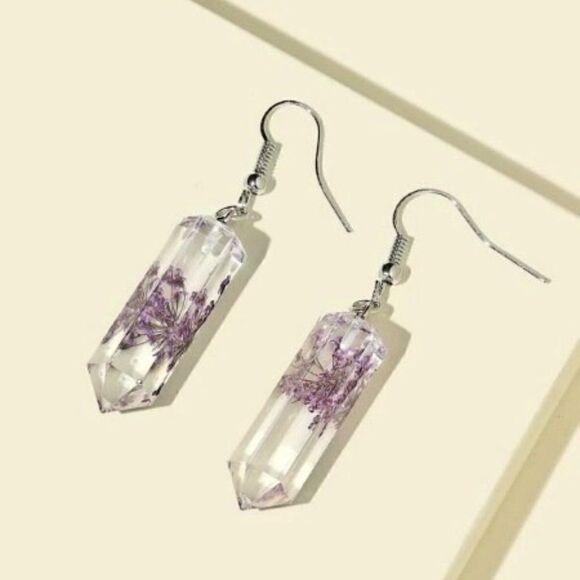 PURPLE DANDELOIN GEO DANGLE EARRINGS - Picture 1 of 10